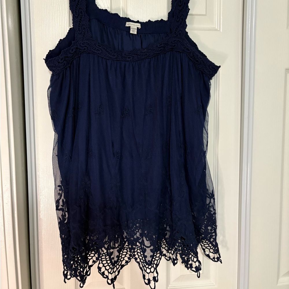 Cato Navy Lace-Accented Tank Top